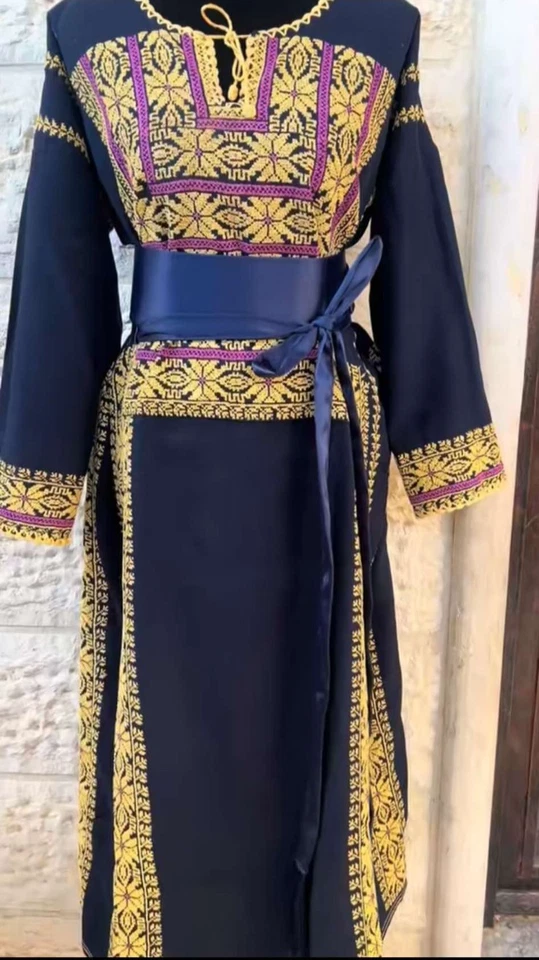 Vestido de noiva vintage palestino feito à mão pontos tecido bordado Thoub - Imagem 1 de 1