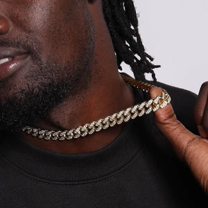 Collar Cubano Para Hombres Cadena Eslabones Chapado en Oro Plata Bling Miami Diamante C... - Imagen 1 de 12