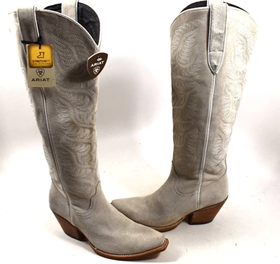 Ariat Women's 8 B Laramie StretchFit Tall Western WHITE LEATHER Boots - Snip Toe - Image 1 of 4