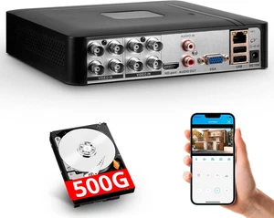 H.265+ 4CH/8CH Channel DVR for Security Camera System 1080P Recorder + 500GB HDD - Picture 1 of 9