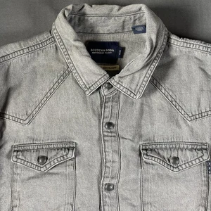 Camicia Scotch & Soda uomo grigio medio western bottoni a pressione slim fit stile denim - Foto 1 di 11