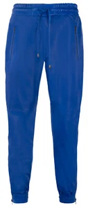 Mens Real Leather Trousers Blue Napa Sweat Track Pants Zip Jogging Bottom - Picture 1 of 5