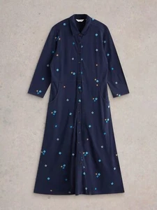 White Stuff Rua Embroidered Organic Cotton Blend Shirt Dress Size 16R - Picture 1 of 8