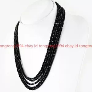 Natürliche 5-Strang reiche 3mm schwarze Spinell facettierte Perlen Halskette - Bild 1 von 6
