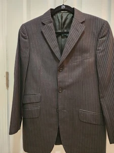 Alfred Dunhill 3 button Wool Suit Black With White Pinstripe 38r Made In Spain - Picture 1 of 7