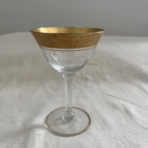 Vintage Morgantown Cordial Optic Wine Glass Cocktail Sherbert Cup Gold Rim - Picture 1 of 8