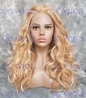 Long Wavy Heat Safe Lace Front Human Hair Blend Wig Strawberry/Light Blonde Mix