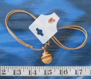 ~ Seashell Necklace ~ Tan Braided Slide ~ 12" to 24" ~ Yellow/Red Snail Shell ~ - Picture 1 of 4
