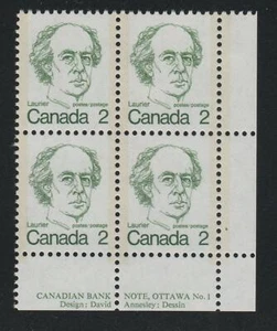 1973 Canada SC# 587 LR - Laurier - Caricature Plate # 1 Plate Block M-NH # 2380 - Picture 1 of 1