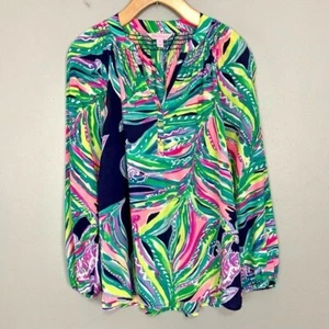 Lilly Pulitzer Elsa Silk Blouse Women’s Size XXS Colorful Multicolor Summer Boho - Picture 1 of 8