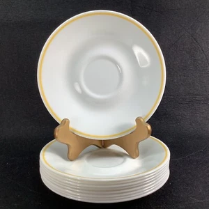 10 Corelle APRIL 6.25" Saucers ONLY Yellow Ring Rim Stripe On White - By Corning - Picture 1 of 9