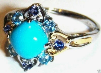 18K MULTI-GOLD BLUE TURQUOISE, IOLITE & BLUE TOPAZ RING, SIZE 7, 1.85(TCW) 3GR - Image 1 of 4