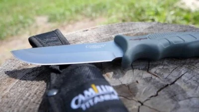 Camillus Titanium Bonded 4.5" Drop Point Fixed Blade Knife w/ Sheath NEW Grey - Image 1 of 4