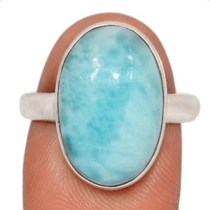 Natural Genuine Larimar - Dominican Republic 925 Silver Ring Jewelry s.9 CR68417 - Picture 1 of 1