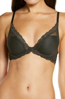 Sujetador Natori 730023 Plumas Con Aros Encaje Profundo Contorno Carbón Talla 36 DD/E Foto 1 de 4