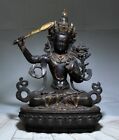 12" Old Tibet Buddhism Copper Sit Lotus Wenshu Manjushri Goddess Sculpture