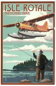 Isle Royale National Park Michigan, Float Plane & Fisherman MI - Modern Postcard - Picture 1 of 2