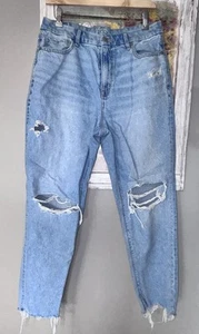 American Eagle Curvy Mom Jeans Women’s Sz 12 Distressed Stretch Raw Hem - Picture 1 of 8