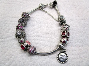 Pandora Armband 925 -11  rote  Beads - Sicherh.-Kette - 21 cm lang - 55 Gramm - Bild 1 von 6