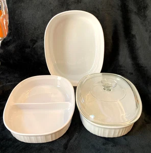 3 pc. Corning Ware Oval French White 1.5qt., 2.5qt. & 1.8L Divided...One Lid - Picture 1 of 7