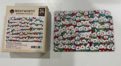 Quebra-cabeça de madeira Wentworth Festival de Natal de bonecos de neve 34 peças caixa original em excelente estado usado - Imagem 1 de 4