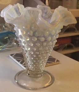 Vintage Fenton Moonstone Opalescent Hobnail Vase w/ Ruffled Edge - Picture 1 of 1