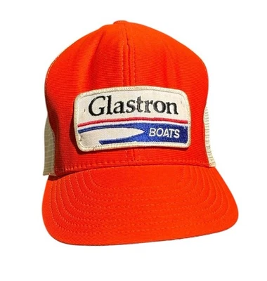 De colección Glastron Boats Snapback Trucker Sombrero Naranja Blanco Malla Parche Hecho en EE. UU. Foto 1 de 4
