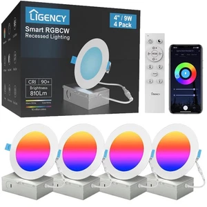 Smart Recessed Lighting 4 Inch, 9W Ultra-Thin Wi-Fi LED Downlight RGBCW Color... - Picture 1 of 7