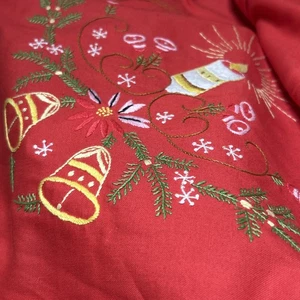Vintage Weihnachten bestickt Tischdecke Feiertag Dekor 100 % Lenin 61"x81" - Bild 1 von 13