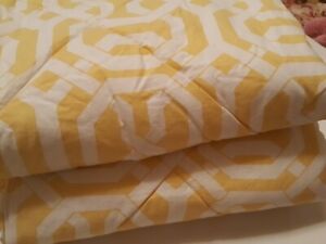 Pottery Barn 2 Euro Quilted Shams ~ Yellow & White Geometric Design