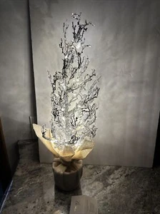 24" Lighted Pine Tree Crystals Branches Burlap Base Valerie Parr Hill Silver - Picture 1 of 18