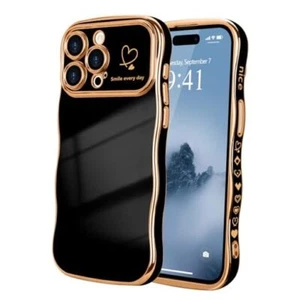 for Case for Women Girls, Cute Wave Frame Curly Shape iPhone 15 Pro Max Black - Picture 1 of 7