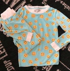 2 Pc S 5 M Blue Yellow PJ SALVAGE VTG VELOUR Happy Face JAMMIES TOP PANT L/S - Picture 1 of 11