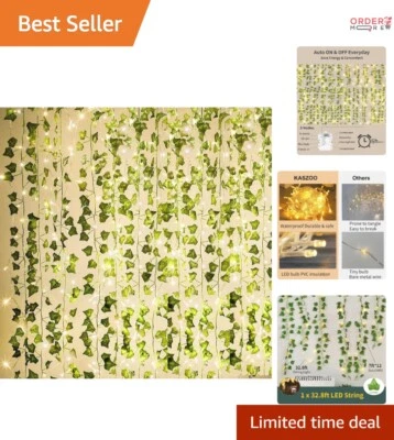 Paquete de 12 guirnaldas de hiedra artificial 84 pies con 80 luces LED para decoración de bodas en el hogar Foto 1 de 4