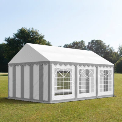 Partyzelt 3x6m Festzelt Gartenzelt Pavillon Bierzelt wasserdicht PVC grau-weiß - Bild 1 von 4