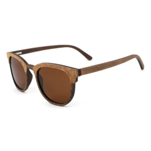 Wood Sunglasses with Brown Polarized Lens Wooden Veneer Frame with Cork - Picture 1 of 6