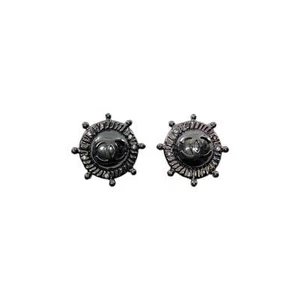 Chanel Gunmetal Ship’s Wheel Crystal Clip On Earrings - Picture 1 of 4