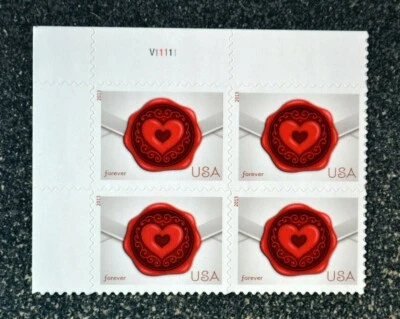 2013USA #4741 Forever Sealed With Love - Red Heart - Plate Block of 4  Mint  NH - Image 1 of 3