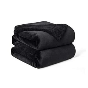Sherpa Fleece Blanket (Twin Size 60”x80”) Plush Throw Fuzzy 60"x80" Black - Picture 1 of 7