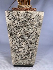 Signed Laurel Burch By Bella Casa For Ganz Aztec Black Carved Lined Ceramic Vase - Picture 1 of 18