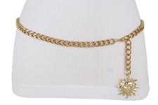 Women Gold Metal Chain Fashion Belt Hip Waist Sun Charm Buckle XS S M L XL XXL