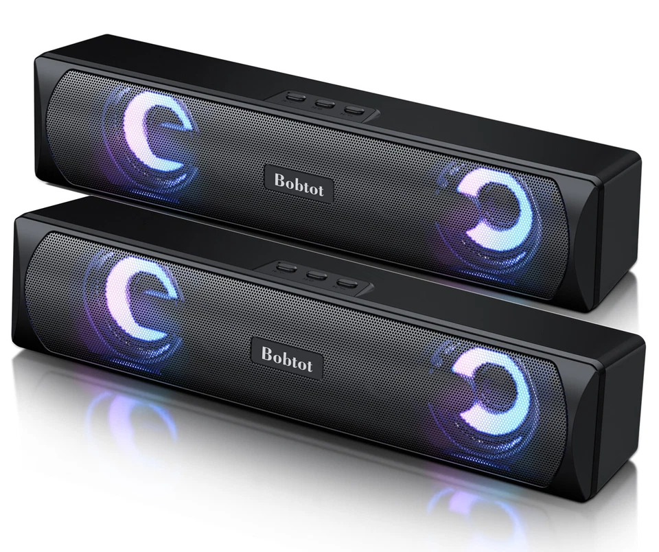 BOBTOT 2 Computer Speakers Desk Soundbar Stereo Audio RGB Mini Bluetooth Sound Stereo