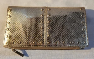 MICHAEL KORS ASTOR METALIC GOLD STDDED BIFOLD WALLET SNAP CLOSURE ZIP COIN - Picture 1 of 11