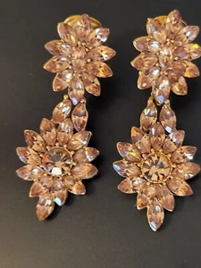 Tara Jewels Vtg Crystal Rhinestone Drop Earrings Sparkly Signed Rare HTF Amber - Picture 1 of 10