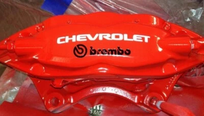 white/black CHEVROLET + BREMBO Camaro Brake Caliper Decal Stickers Hi-Temp 4x - Image 1 of 3