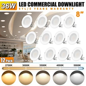 12 Pack - 8 Inch 36W Commercial LED Recessed Ceiling Lights Dimmable 2700K-5000K - Picture 1 of 14