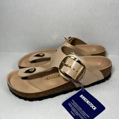 Birkenstock Gizeh Hebilla Grande Cuero Natural Charol Alto Brillo Rosa Claro UE 37 Foto 1 de 3