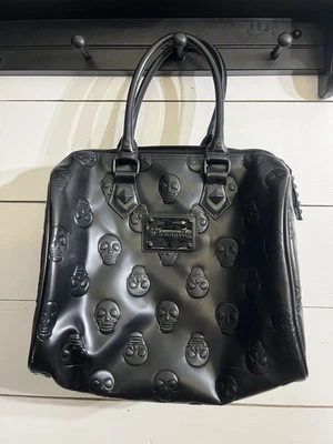 RARO Bolso Cartera Loungefly Grande Negro Calavera Logo Corazón Foto 1 de 4