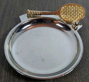 Vintage Messing Ton Tennisschläger Münzschale Aschenbecher Preppy Dad Retro Made in Taiwan - Bild 1 von 6