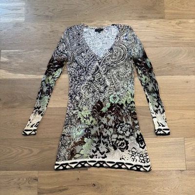 Blusa túnica Etro Itália floral paisley malha tamanho 40 EUA 4/6 viscose elástica - Imagem 1 de 4